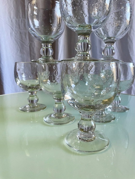 Image 1 of Vintage Biot-style bubbled stemmed glasses