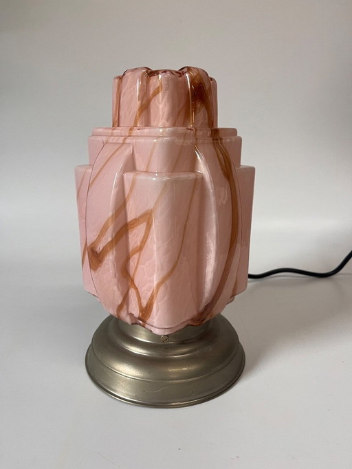 Antique pink Art Deco marbled lamp table lamp skyscraper