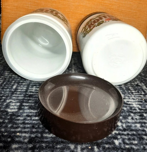 Image 1 of Vintage Douwe Egberts (V203) set jaren '70 – opaline thee/koffie potten + airpot 34 cm