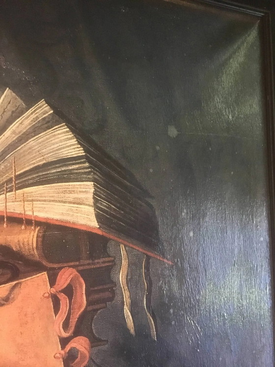 El bibliotecario, sobre lienzo 89x65 – Pinturas y dibujos, Wood, Canvas, Vintage (photo 8 of 13)