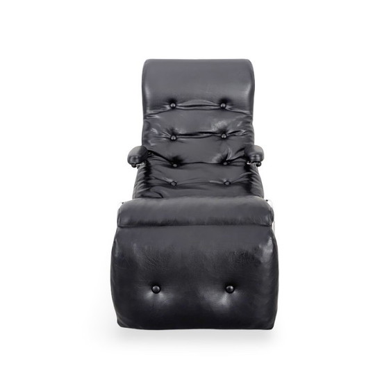 Image 1 of Sillón mecedora de diseño original Lama, de cuero negro, estilo Bauhaus.
