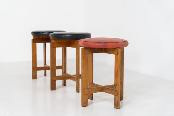Image 1 of Sehr seltenes Hockerset von Uno & Östen Kristiansson für Luxus Vittsjö (Schweden, 1950er Jahre).