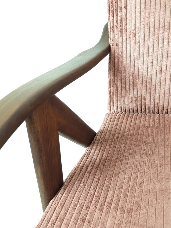 Image 1 of Vintage teak houten fauteuil | fauteuiltje roze nieuw