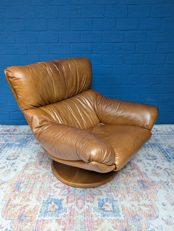 Image 1 of Vintage leather swivel armchair, 1970s