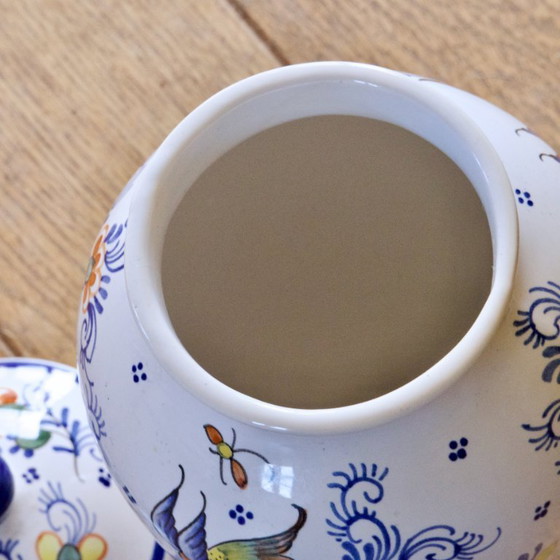 Image 1 of Large covered vase in hand-painted Moustiers earthenware