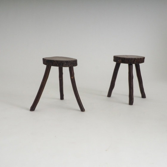 Set of 2 Rustic Hand-Crafted Wooden Stools (photo 7 of 19)
