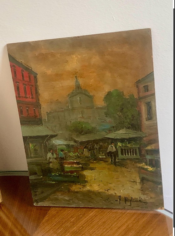 Pair of Market Scenes – Naples, Italy – Antonio Migliardi (1913-1985) – Paintings & Drawings, Wood (photo 3 of 6)