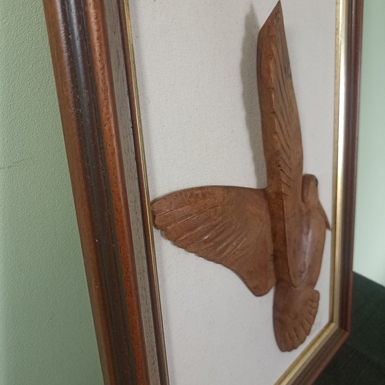 Vintage 3D Wood Relief "Bécasse Montante" (Woodcock) 40x30, Sculpture, Beige (photo 6 of 7)