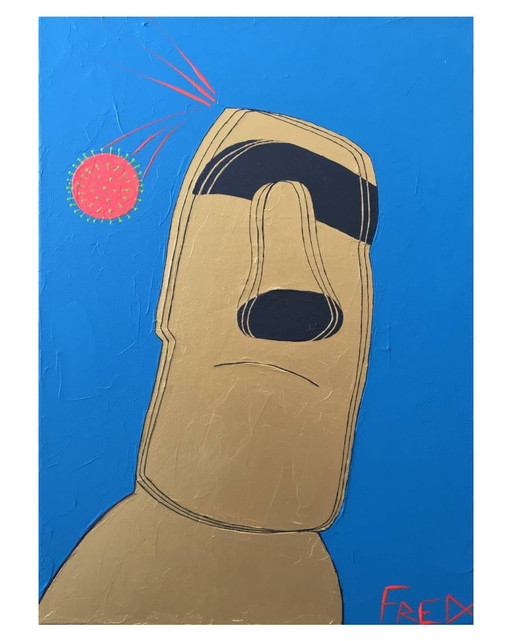 Acrylic Moai on canvas stretcher, Format 46x33cm