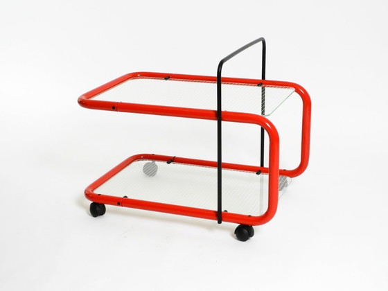 Image 1 of Carrello bar o di servizio postmoderno italiano degli anni '80 in metallo e vetro