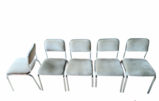 Vintage Set Van 5 Chromen Eetkamerstoelen