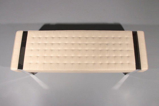 Image 1 of Lederen bank met chromen onderstel, afkomstig uit Duitsland, 1980.