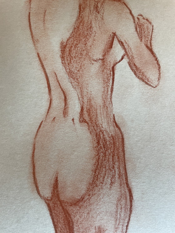 Image 1 of Dipinto firmato Ritratto femminile a gesso rosso "Giochi di luce"