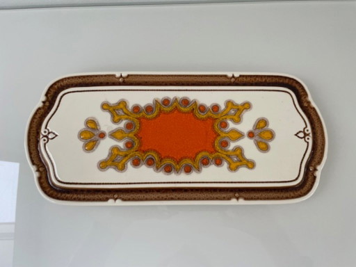 Vintage 70s Ceramic Dish Orange Brown 36.5 Cm