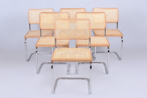 Set von sechs restaurierten Bauhaus Cesca Stühlen, von M. Breuer, Chrom, Italien, 1980er Jahre