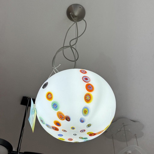 Lampadario Sospensione Sfera Vetro Murano Murrine Colorate Bianco Design Pop – hanglampen, Murano Glass