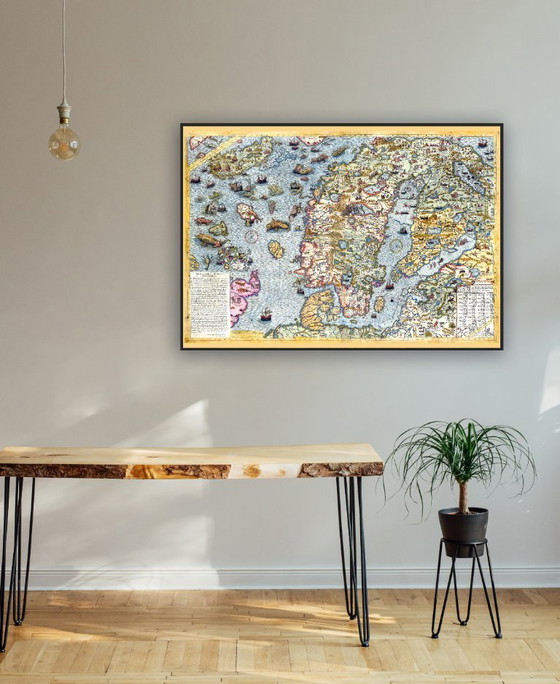 Image 1 of Carta Marina, first cartographic representation of the Scandinavian peninsula by Olaus Magnus 1539 - 70×100 cm