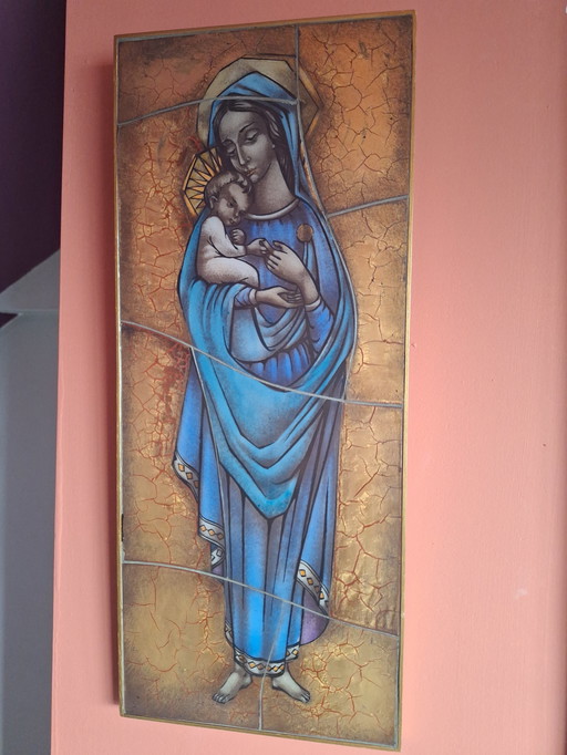 Oggetto opalino Maria con Gesù bambino