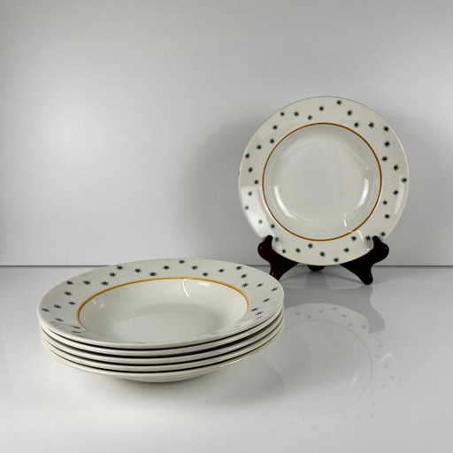 Set van 6 GIEN soepborden, Primefleur creatie, model "Constellation", 1950