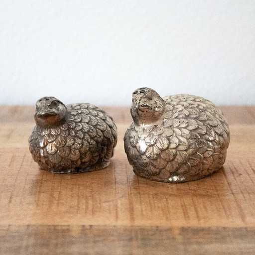 David Hollander & Sons Silberfarbener Salz- und Pfefferstreuer in Form einer Wachtel – tafelaccessoires, Metal