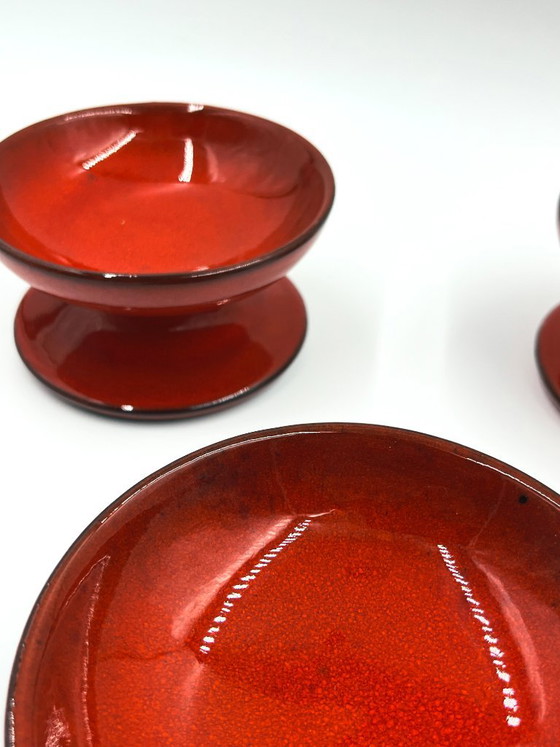 Set of 4 vintage ice cream bowls by PAN Keramik, Table accessories, Ceramic, Red (photo 9 of 11)