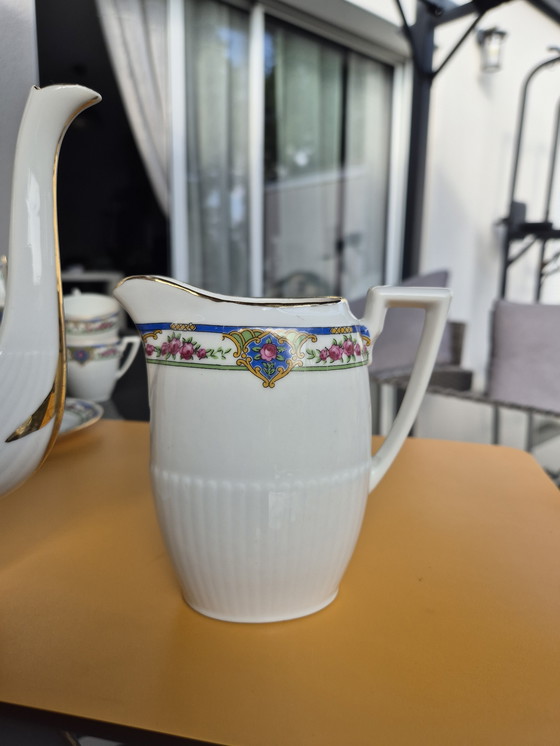 Image 1 of Servizio da tè vintage in porcellana di Limoges - T.L.B. Francia - 1950 ca - Floreale e oro