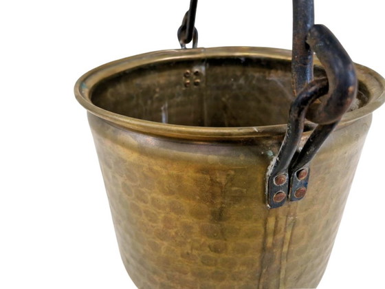 Image 1 of Vintage Brass Bucket / Coal Scuttle / Planter – Hammered Finish