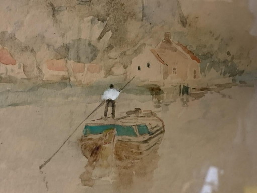 Henri Stacquet, Paysage hollandais, Aquarelle, années 1880