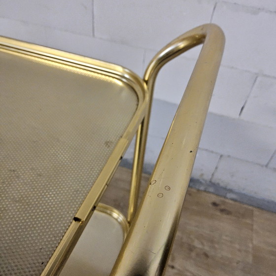 Image 1 of Vintage Engelse Serveerwagen Goudkleurig 50s/60s trolley / barcart (alluminium) hotel troley