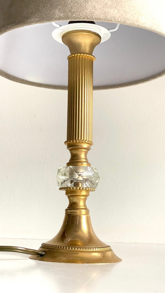 Image 1 of Vintage lamp van verguld metaal en kristal