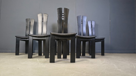 Image 1 of Chaises de salle à manger en bois de style post-moderne, années 1980 - lot de 6