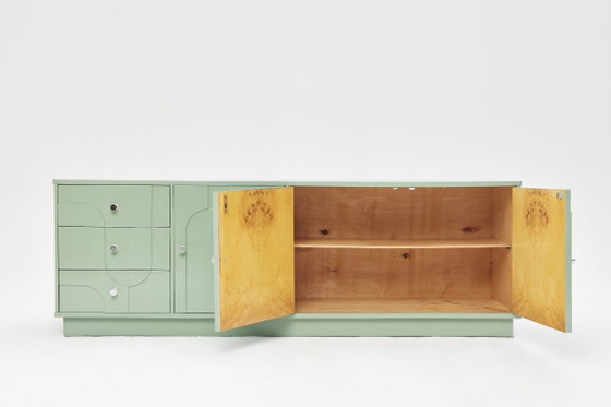 Vintage Sideboard, Wood, Relief, Pastel Green, High-Gloss Finish, 1970s (photo 11 of 15)