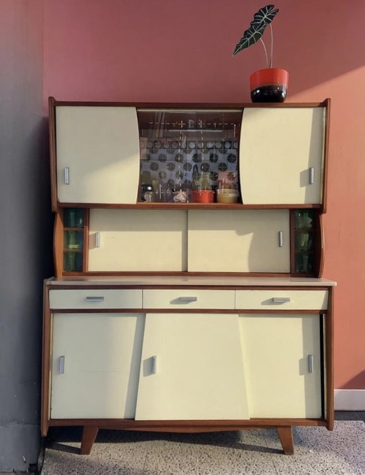 Vintage originele vitrine/keukenkast jaren ‘50/‘60 – vitrinekasten, Wood