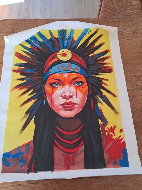 Image 1 of Alberto Ricardo - Unique Indian Face - Artist's Canvas Under Glass