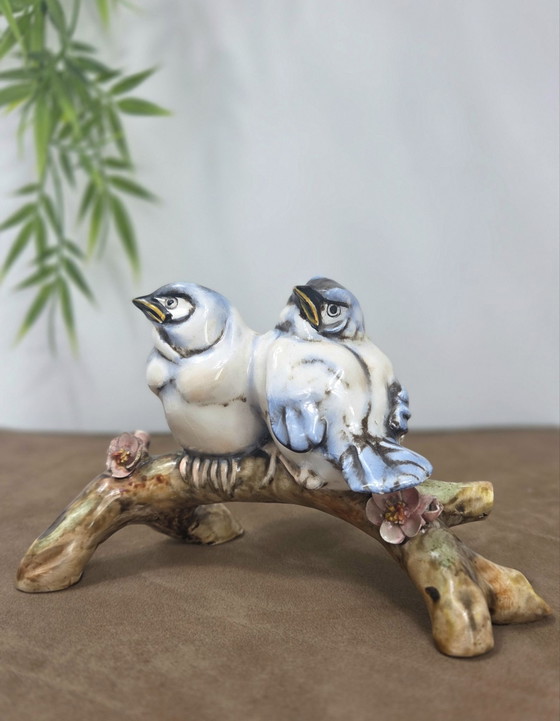 Vintage Bruno Merli Sculpture, Two Birds on a Flowering Branch, Signed Italian Ceramic, Decorative Objects (photo 10 of 10)