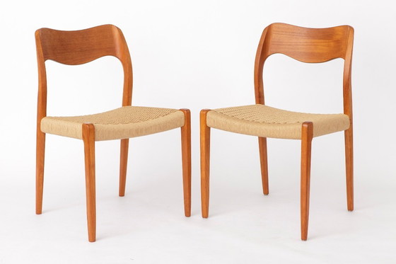 Image 1 of Set van 6 Møller Model 71 stoelen | Deense moderne teakhouten eetkamerstoelen | Vintage set uit de jaren 60