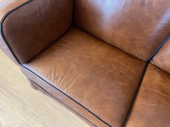 Image 1 of Leren geleefde kasteelbank 