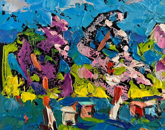 Image 1 of Original Oil Painting Flower Trees Landscape Spring is on the doorstep