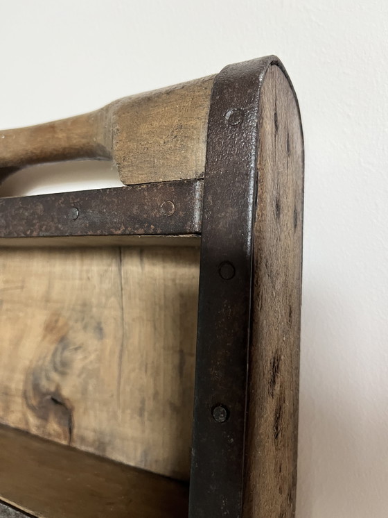 Image 1 of Rustic Narrow Wall Shelf – Old Stone Mold for Bricks – Solid Wood