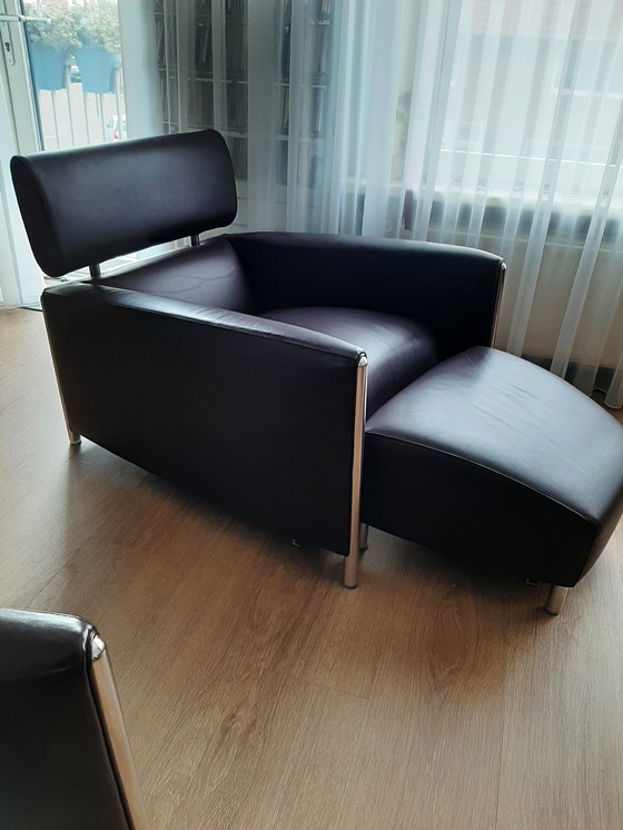 Image 1 of 3x OBLOMOV Fauteuils +1 footstool Aubergine