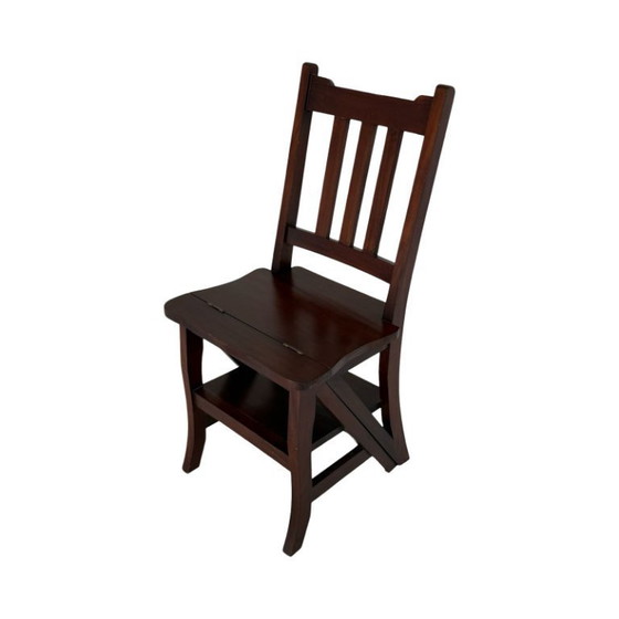 Image 1 of Antike Bibliothekstreppe / Klappbarer Stuhl - Französisches Hartholz - Erfunden von Benjamin Franklin (Franklin-Stuhl)!