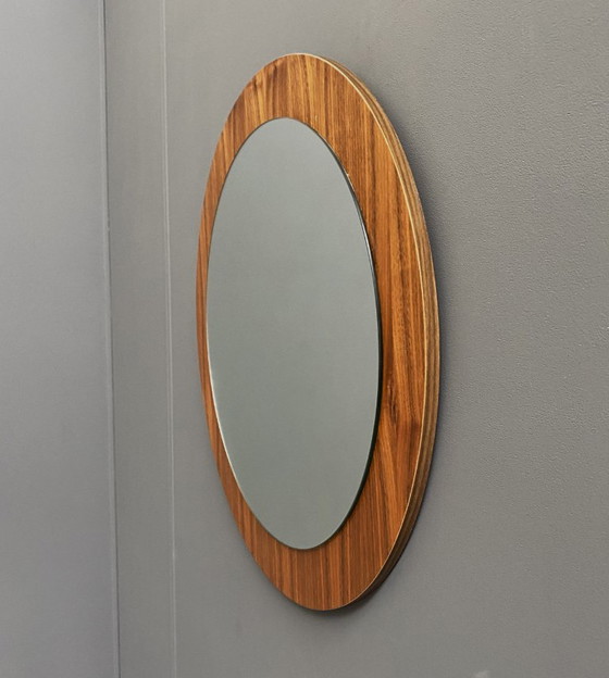 Image 1 of round wood mirror 
