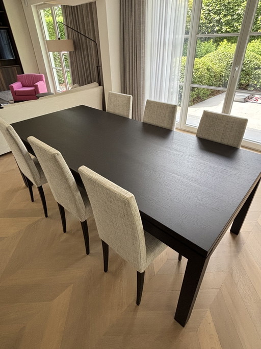 Meridiani dining table + 6 chairs – black oak – Italian design