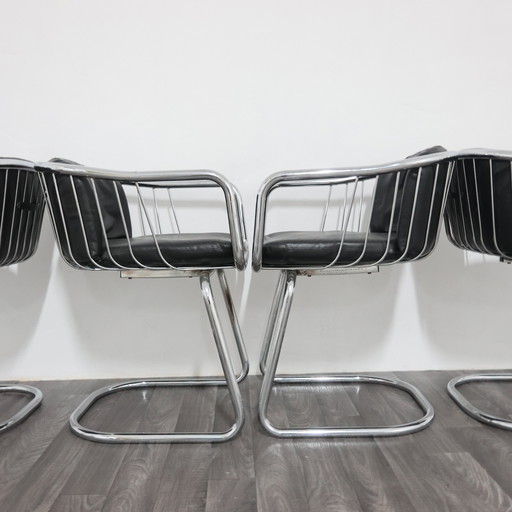 Ensemble de 4 fauteuils en acier Gastone Rinaldi, design années 1970, antiquités modernes