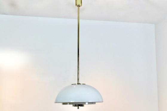 Glashütte Limburg Mushroom Pendant Light in Opal Glass and Brass, Pendant lamps (photo 6 of 13)