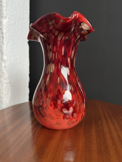 Vintage red and gold Murano glass vase