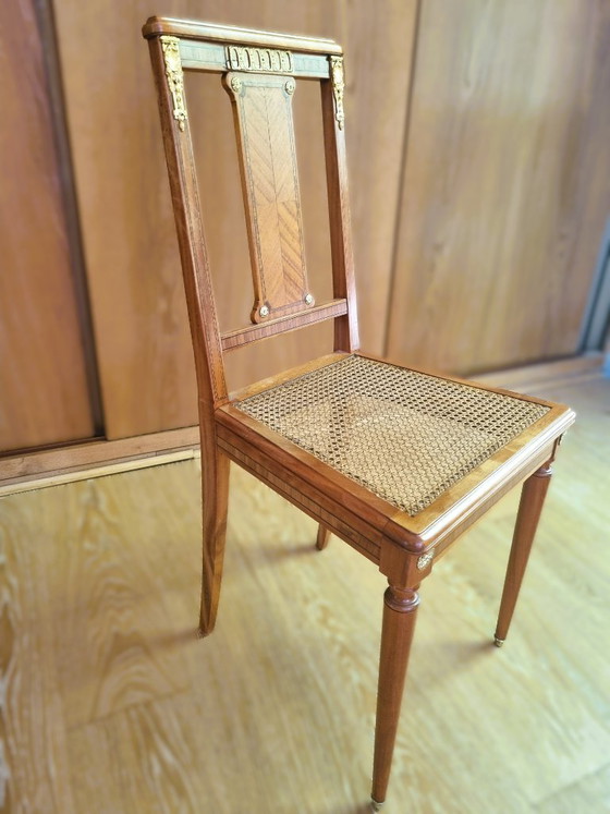 Image 1 of Elegant lady's writing desk - early 20th century - in mahogany and leather, and matching chair