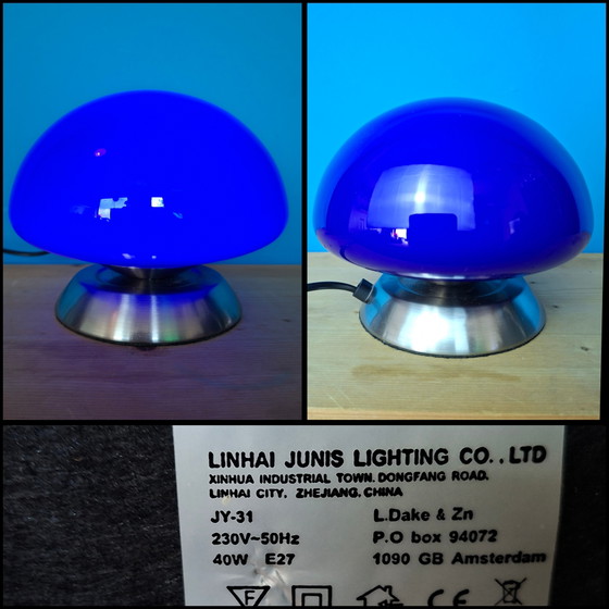 Image 1 of Vintage blue space age glass touch lamp Linhai Junis