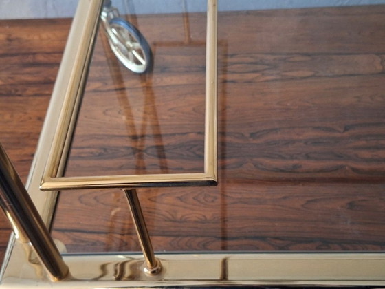 Image 1 of Carrello bar in ottone dorato in stile Hollywood Regency, anni '70