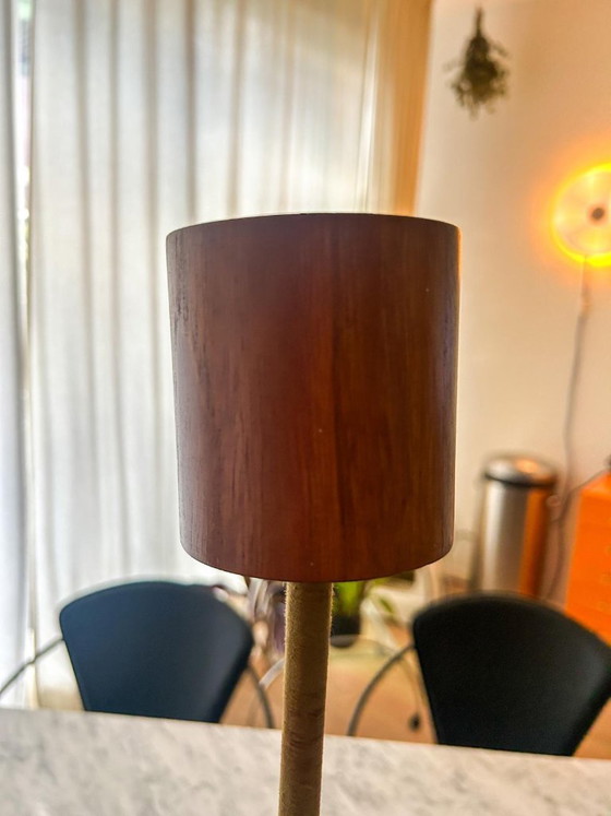 Vintage Mid Century Modern Teak Pendant Lamp Large Teak Frosted Glass – Wood (photo 9 of 14)